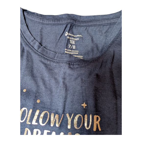 Members Mark Size 7-8 Long Sleeve Tee Navy Blue Follow Your Dreams Constellation - Picture 2 of 7